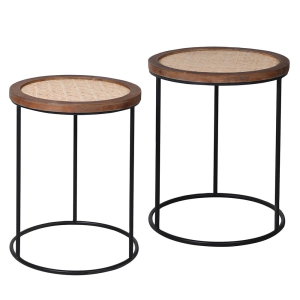Set of Two Rattan Top Tables