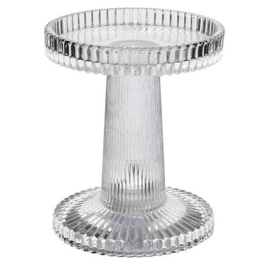 Clear Ribbed Glass Candle Holder